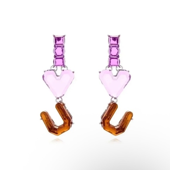 Purple Heart I Love U Resin Drop Earrings - Picture 1 of 5